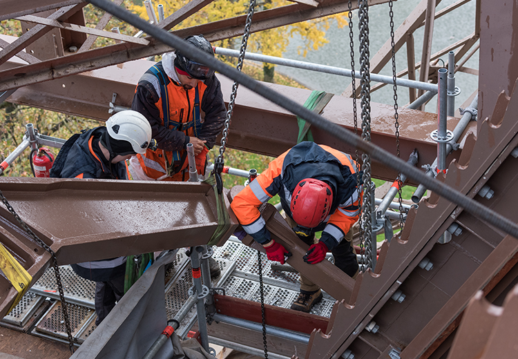 Renovation work on the Eiffel Tower's north elevator - Photo credit: Ecliptique - Laurent Thion